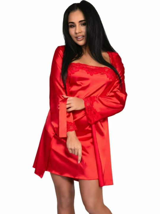 Livia Corsetti Summer Women's Robe with Nightgown Red