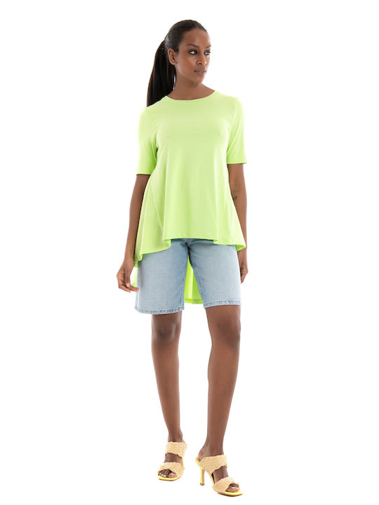 Only Summer Women's Cotton Blouse Short Sleeve Fluo Green