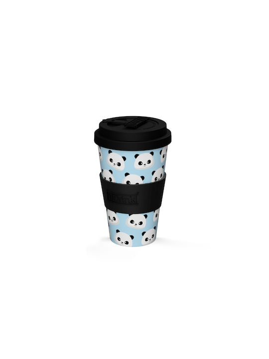 iDrink Panda Becher Bamboo mit Deckel Blau 435ml