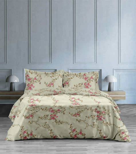 Makis Tselios Home Duvet Cover Set Cotton Single with Pillowcase 160x240 Celia Beige