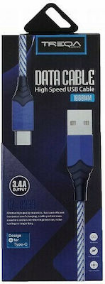 Treqa CA-8223 Braided USB 2.0 Cable USB-C male - USB-A male Blue 1m