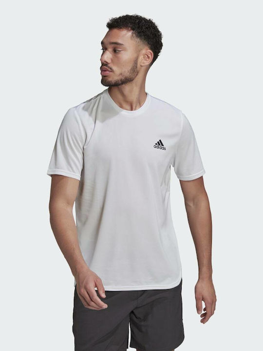 Adidas Aeroready Designed For Movement Αθλητικό Ανδρικό T-shirt Λευκό με Λογότυπο