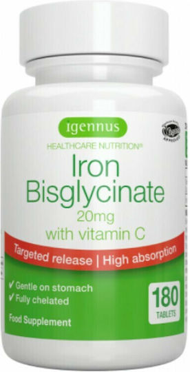 iGennus Iron Bisglycinate With Vitamin C 20mg 180 Registerkarten Energy