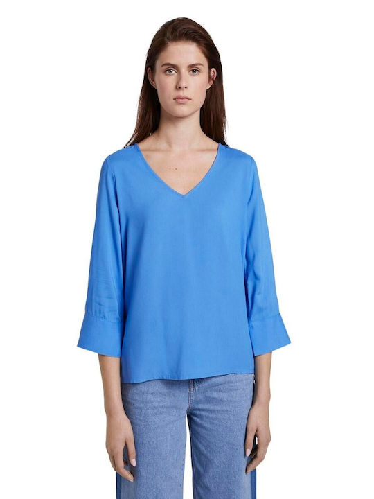 Tom Tailor Summer Tunic Long Sleeve with V Neckline Water Sport Blue