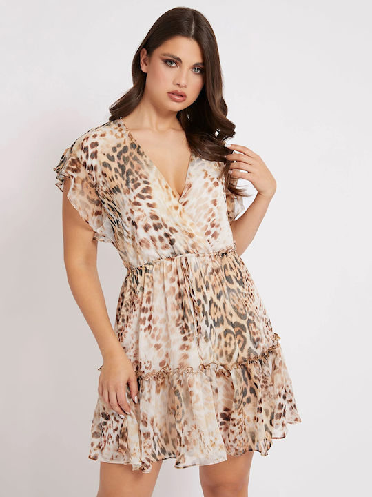 Guess Mini Καλοκαιρινό All Day Φόρεμα Κρουαζέ Leopard