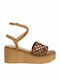 Women's Leather Ankle Strap Platforms Cognac