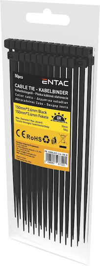Entac Δεματικά Καλωδίων Πλαστικά 150mmx3.6mm σε Μαύρο χρώμα (50τμχ) (ECT-3.6-150-B)