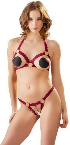 Cottelli Collection Minimalistic Lace Open Bra Set Sexy Σετ Εσωρούχων με Δαντέλα Red