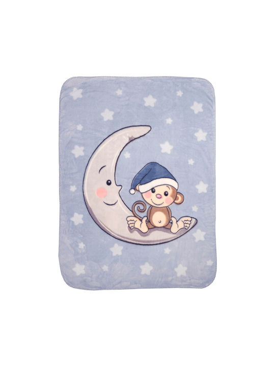 Mother Baby Κουβέρτα Αγκαλιάς & Λίκνου Goodnight my Little Monkey Βελουτέ Γαλάζια 80x110εκ.