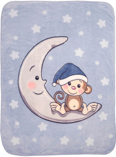 Mother Baby Blanket Nursery Swaddling Blankets Goodnight my Little Monkey Velvet Light Blue 80x110cm