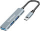 Earldom Hub 3 Porturi USB 2.0 cu Conectare USB-C Argintiu