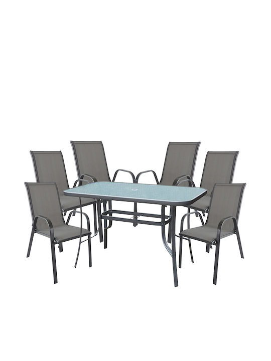 Set Sala De Mese Pentru Exterior Sun 7 Piese Gri