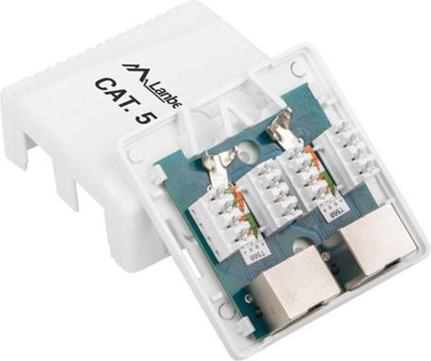 Lanberg Doppelter Externe Netzwerksteckdose RJ45 Cat5 Typ in Weiß Farbe OS5-0002-W