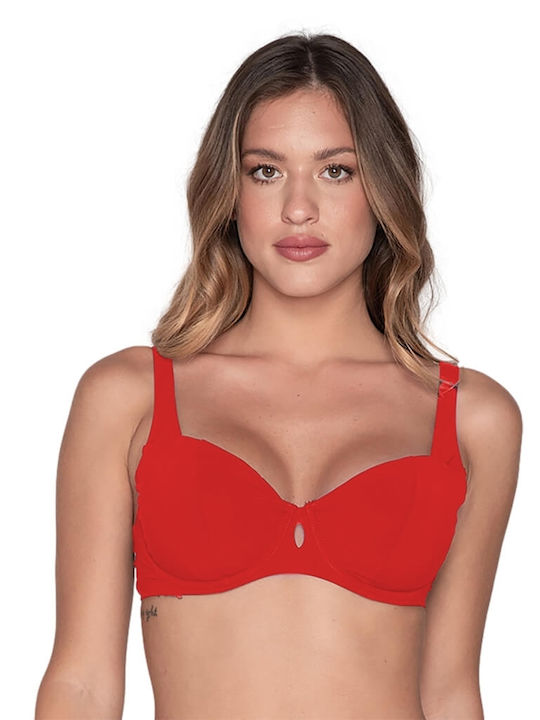 Luna Padded Bikini Bra with Adjustable Straps Red