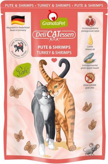 Granata Pet Foods Delicatessen Wet Food for Cats in Pouches with Turkey and Shrimps Grain-Free 85gr