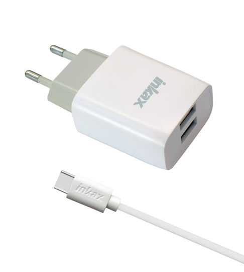 Inkax с 2 USB-A порта и кабел USB-C Бял (CD-97)