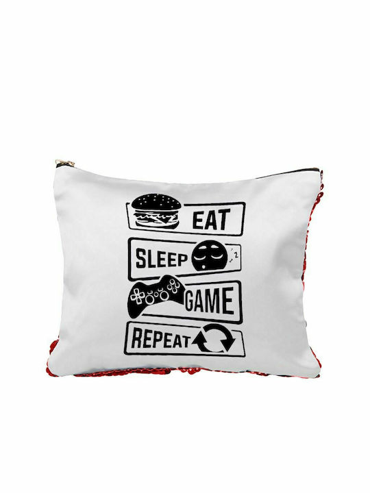 Eat Sleep Game Repeat, Sequin sequin purse (Sequin) Red