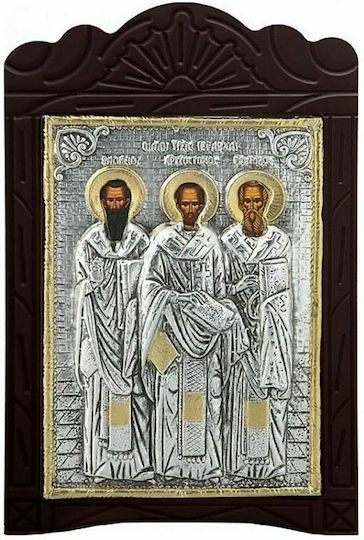 Image "Three Hierarchs" with Silver Leaf Coating 925 and Local Gold Plating Wooden 19x29cm
