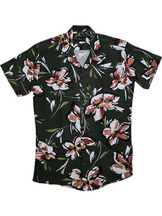 Short-sleeved Shirt Floral Olive