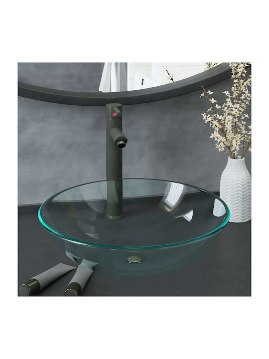 vidaXL Countertop Sink Glass with Faucet 42x42x...