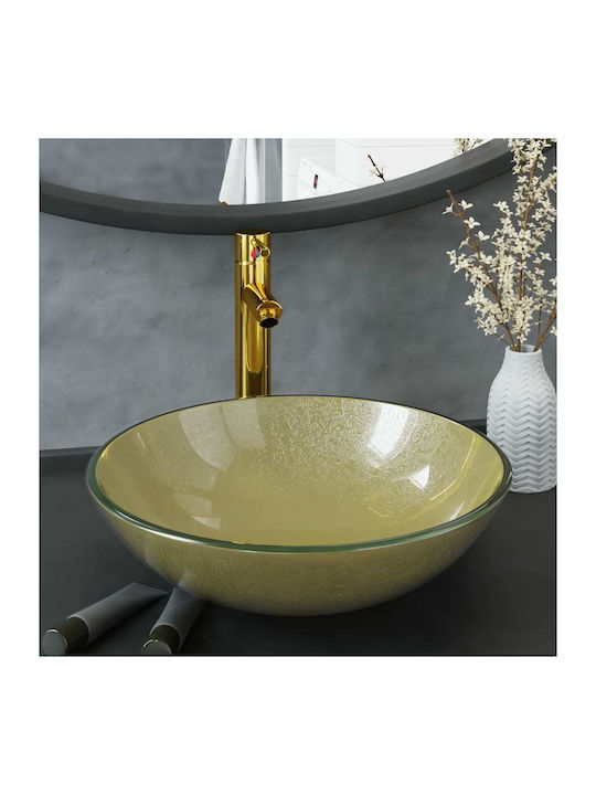vidaXL Countertop Sink Glass 42x42x14cm Gold