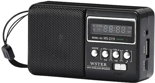 WSTER WS-2319 Φορητό Ραδιόφωνο Επαναφορτιζόμενο με Bluetooth και USB Μαύρο