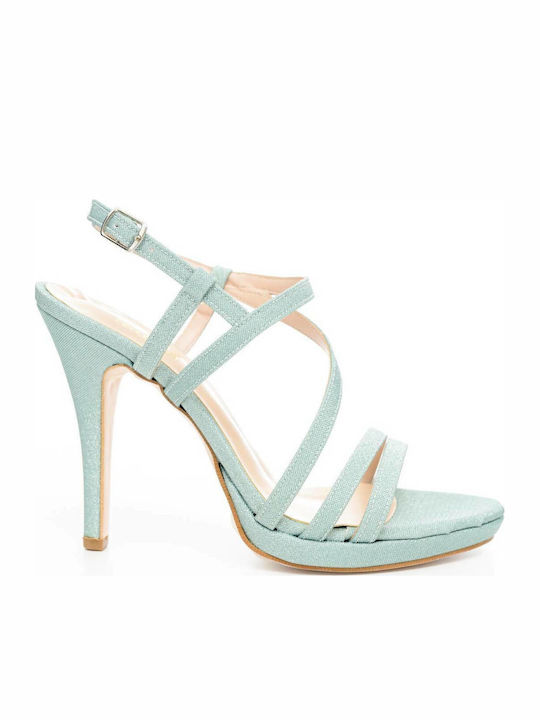 Ellen Stoff Sandalen mit Strass Grün
