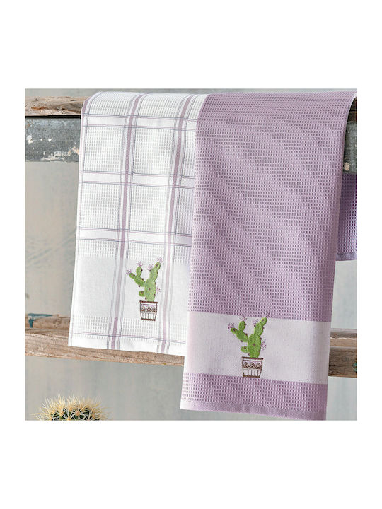 Rythmos Cactus Towel made of 100% Cotton in Purple Color 45x70cm 2pcs