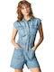 Gwen Women's Denim Sleeveless One-piece Shorts Light Blue