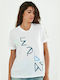 Replay Γυναικείο T-shirt Λευκό με Στάμπα