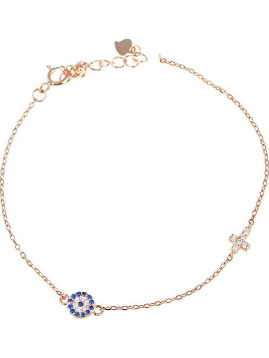 Slevori Women's Bracelet Chain with Cross design made of Silver Gold Plated