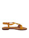 Leather Women's Flat Sandals with Strap in Yellow Color
