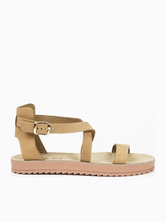 Leather Women's Flat Sandals Anatomic in Beige Color