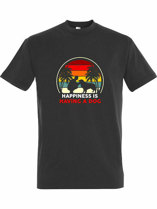 T-shirt Unisex, " Happiness is Having a Dog ", Dark Grey