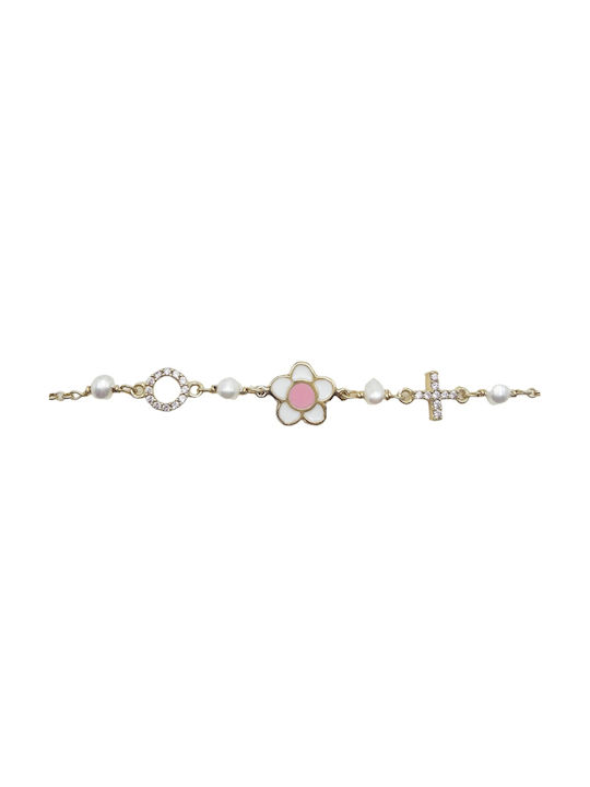 KIDS SILVER BRACELET FLOWER GOLD-PLATED WITH ENAMEL AND CROSS BRX0082