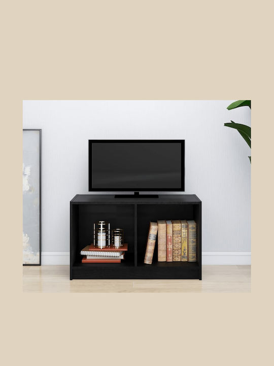 TV Stand from Solid Wood Black Velvet-Black Metal L70xW33xH42cm