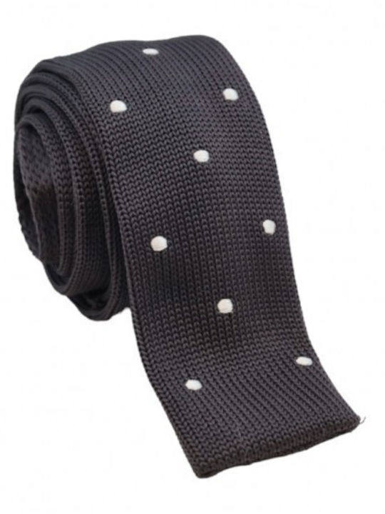 Knitted Tie Grey Polka Dots 5cm.