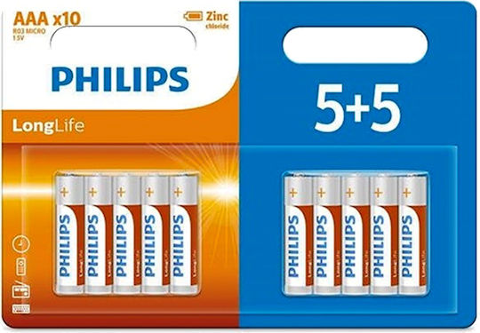 Philips LongLife Μπαταρία Zinc AAA 1.5V 10τμχ