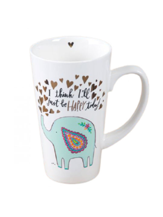 Graffiti Be Happy Becher Keramik Weiß 470ml