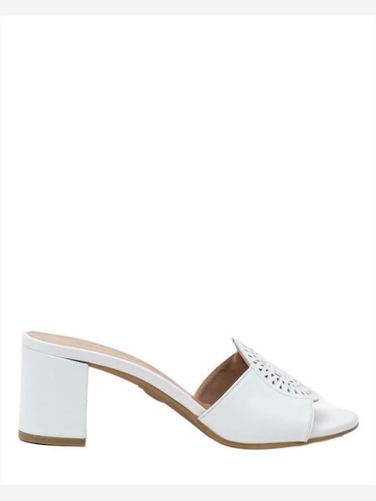 Mourtzi Chunky Heel Leather Mules White