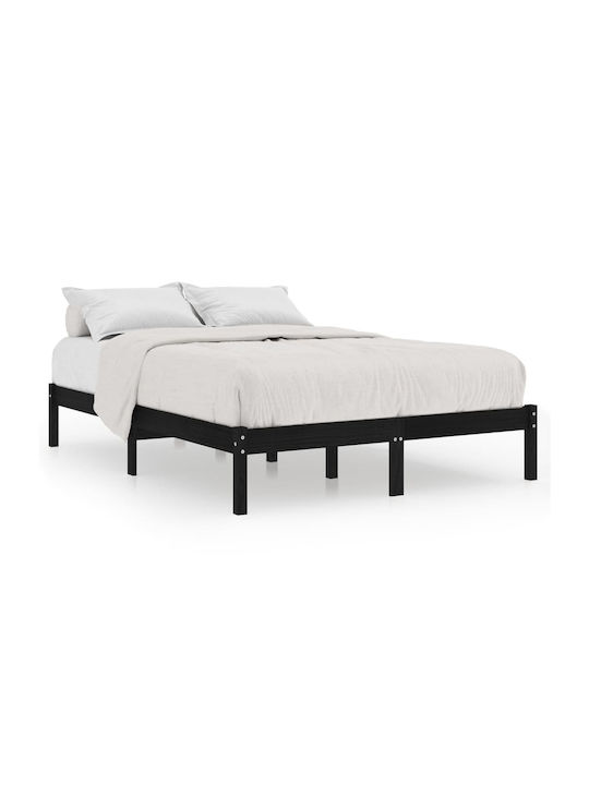 Κρεβάτι Διπλό από Μασίφ Ξύλο Πεύκο / Μαύρο με Τάβλες για Στρώμα 140x200cm