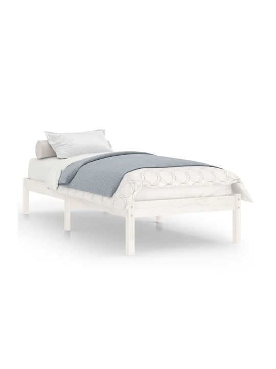 Κρεβάτι Μονό από Μασίφ Ξύλο Πεύκο / Λευκό με Τάβλες για Στρώμα 100x200cm