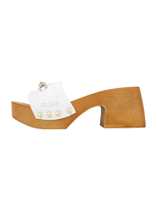 Guess Nyama Chunky Heel Leather Mules White