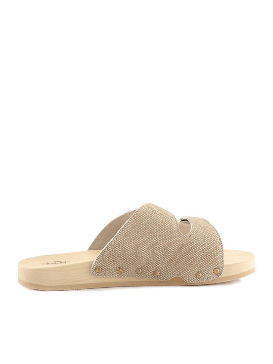 Pescura 2 Straps Flex Leather Women's Flat Sandals in Beige Color