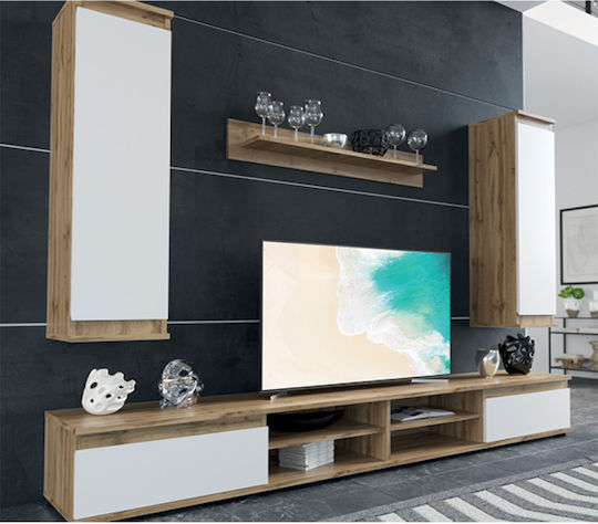 Sandro Living Room TV Unit Walnut / White L175xW37xH160cm