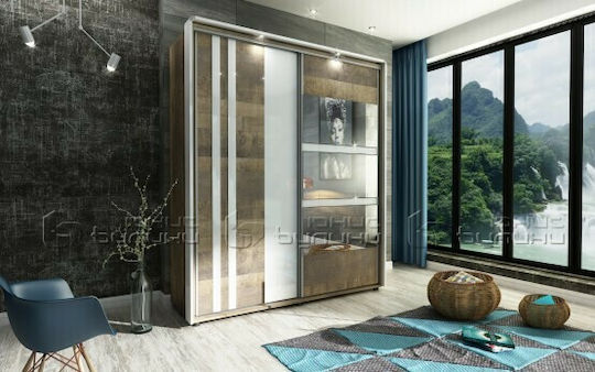 Ares Δίφυλλη Ντουλάπα Συρόμενη με Καθρέπτη 183x62x214cm Πολύχρωμη Ares Δίφυλλη Ντουλάπα Συρόμενη με Καθρέπτη 183x62x214cm Πολύχρωμη