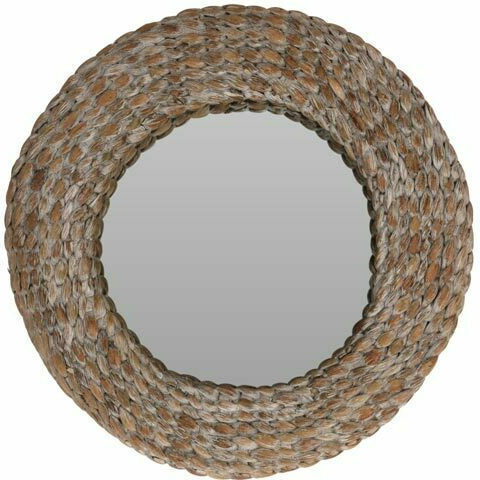Wall Mirror with Beige Wicker Frame Diameter 43cm