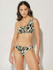 9- Bikini με έναν Ώμο Animal Print Χακί
