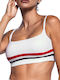 Sports Bra Bikini Top with Adjustable Straps White Striped