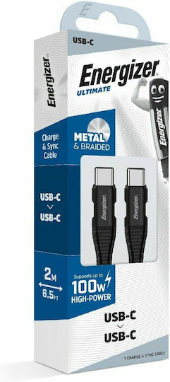 Energizer Braided USB 2.0 Cable USB-C Male - USB-C 100W PD Black 2m C541CKBK